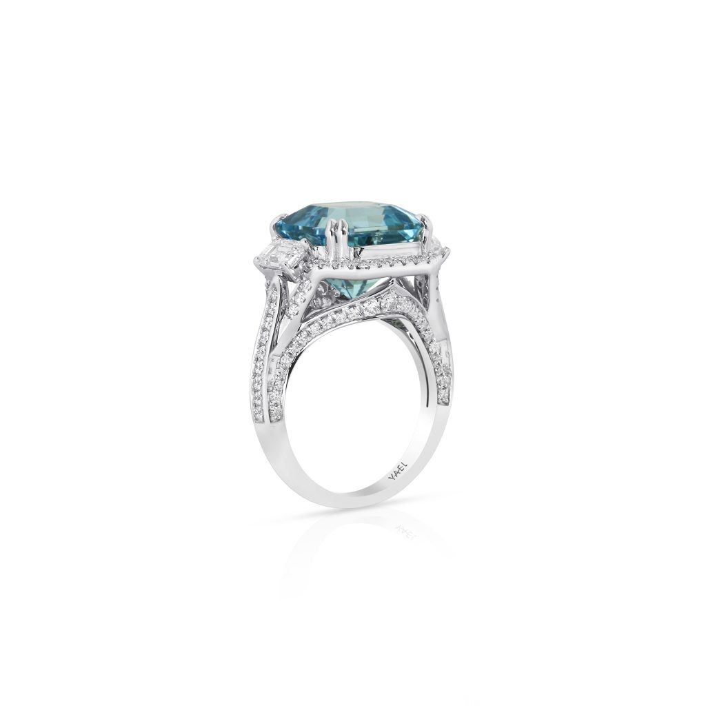 Emerald-Cut Aquamarine and Diamond Ring
